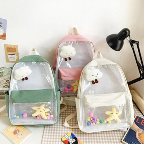 Schoolbag middle school students Korean female Harajuku backpack 2021 transparent large capacity backpack Doll bag itabag