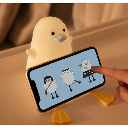 Creative Cute Duck Silicone Lamp Usb Bedroom Bedside Pat Light With Mobile Phone Holder Eye Protection Night Light Birthday Gift