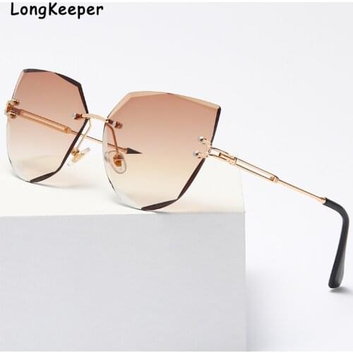 2021 New Fashion Glasses Brand Design Vintage Rimless Pilot Sunglasses Women Men Retro Cutting Lens Gradient Sun Glasses Female