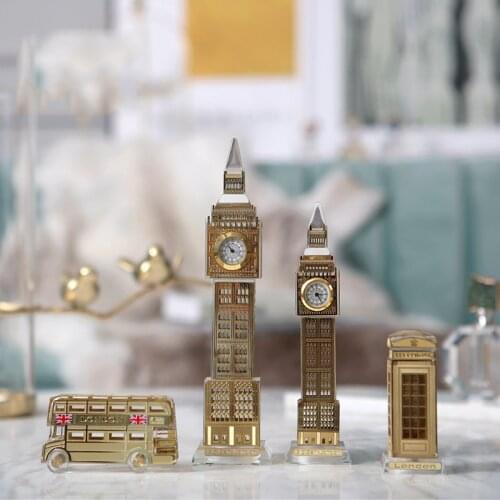 Modern Gold Elizabeth Tower Sculpture Decoration Crystal Clock Tower Ornaments Living Room Study Bedroom Soft Decor Accessories