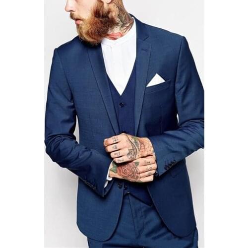 Navy Blue Customized Business Mens Suits 3 Pieces (Jacket+Pants+Vest) Wedding Tuxedos Groomsmen Best Man Formal Suit for Men