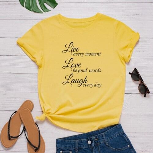 Ladies Fashion Tee Shirt Tops Camisetas Mujer Live Love Laugh Letter Print Women T Shirt Short Sleeve O Neck Loose Women Tshirt
