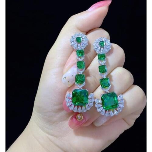 Green color long earring 925 sterling silver with cubic zircon earring fine women jewelry for party