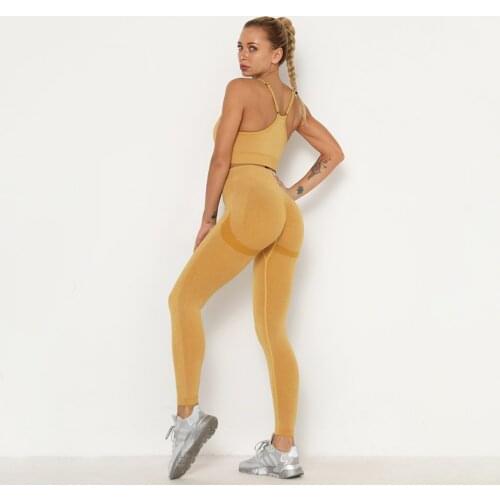 Solid Color Fitness Suits Women Sports Sets Skinny Bras Tops Butt Booty Leggings Push Up Seamless Sets Slim Gym Workout Sets