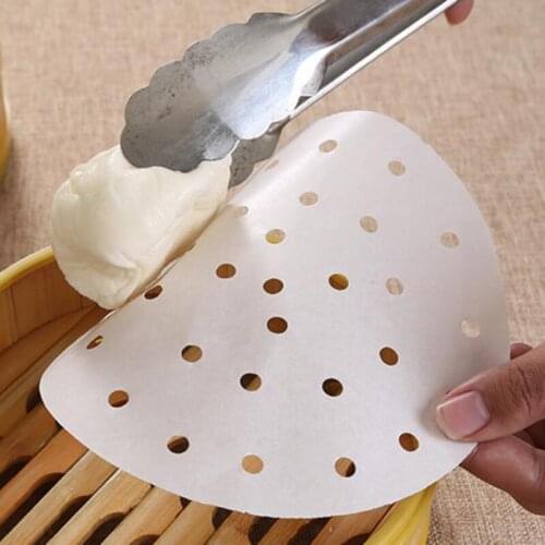 100pcs Air Fryer Steamer Liners Premium Perforated Wood Pulp Papers Non-Stick Steaming Basket Mat Baking Cooking Tools