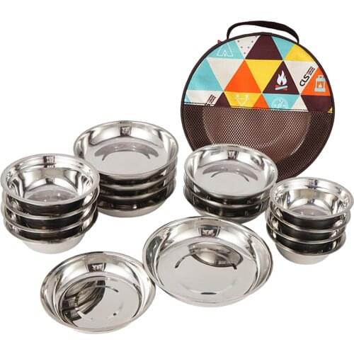 17 Pieces Stainless Steel Baking Plate Dish Bowl Set Camping in