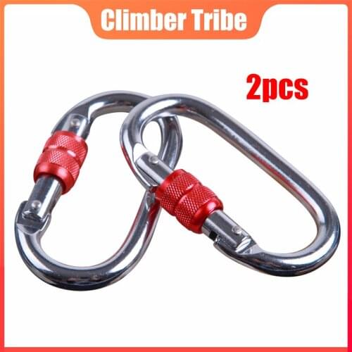 2Pcs Carabiners Climbing Alloy Steel 25KN Mountaineering Safe Lock Quickdraw Outdoor Sports Backpack Buckle Hammock Snap Hook 40