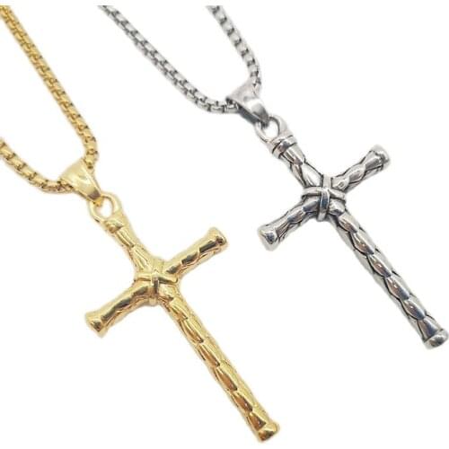 2019 New Gold Color 316L Stainless steel cross pendant necklace Religion cross necklace Scale cross fashion necklace CARA0487