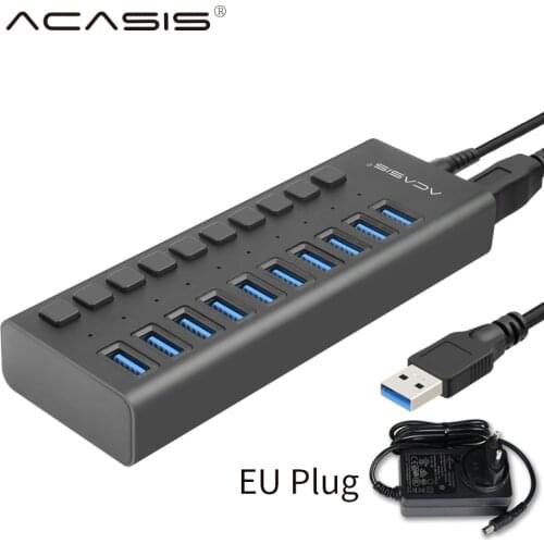 Acasis Multi USB 3.0 Hub 10 ports High Speed With ON OFF Switch Adapter Splitter USB Expander Computer Accessories