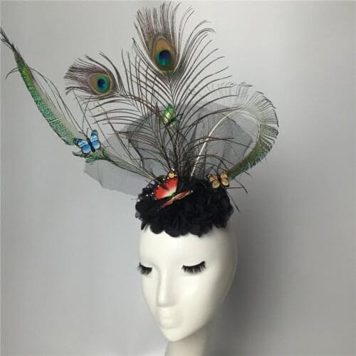 Styling Tools Accessories Girls Princess Headwear Peacock Feather Hair Model Catwalk Movie Headdress Bride Photo Cosplay Props