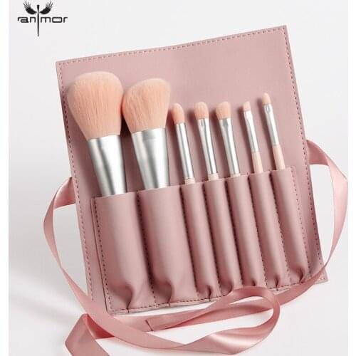 Anmor New Make Up Brushes 7Pcs Powder Blending Eyebrow Shader Makeup Brush Set Quality Synthetic Hair With Bag Maquillage