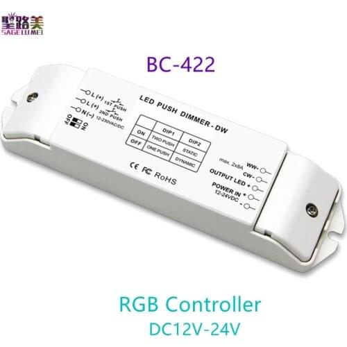 BC-422 RGB Controller 8A*2CH PWM Constant Voltage DIP CT Switch and Duplex Push Dim Button Input output DC12V-24V for led strip