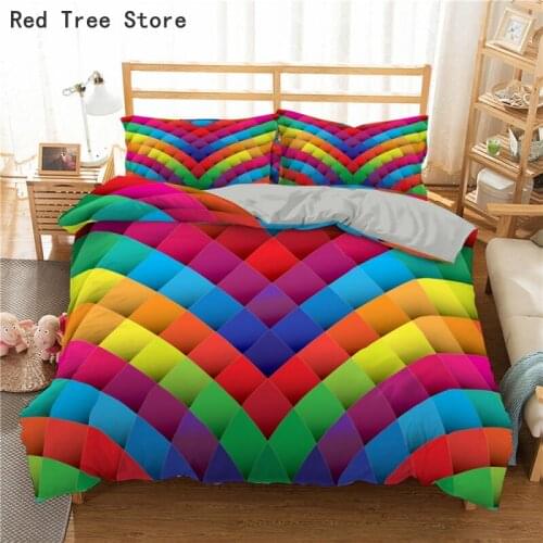 Block Bedding Set Rainbow Print Duvet Cover Set Kids Bedclothes 3D Colorful Home Textiles Queen King Twin Size Bed Set Drop Ship