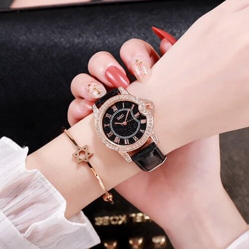 Rose Gold Diamond Round Large Dial Dial Belt Starry Sky Watch