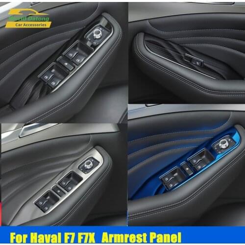 For Haval F7 F7X 2019 2020 Interior Door Window Lift Switch Armrest Panel Drawing Black Stainless Steel Trim