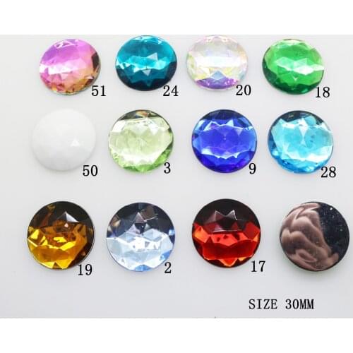 Hot 20Pcs/Lot New Mix Color 30mm Wedding Dress Acrylic Rhinestone Diy Flatback Sewing Strass Glue-On accessories