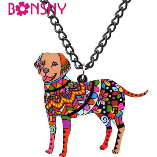 Bonsny Acrylic Labrador Retriver Dog Necklace Pendant Chain Choker Floral Animal Jewelry Charms For Women Girls Ladies 2018 New