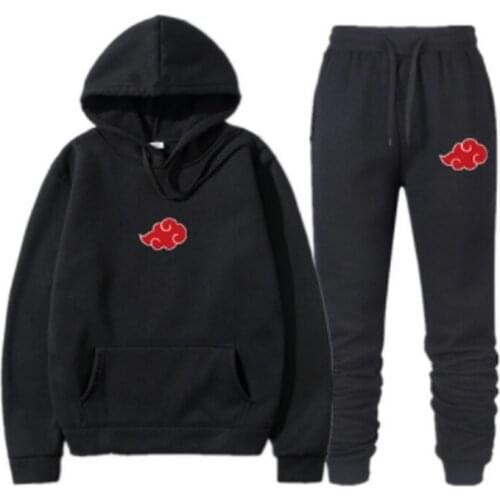Anime Akatsuki Cloud Symbols Print Mens Sportswear Sets Hoodies Sweatshirt Streetwear Men 2 Piece Sweatshirt + Sweatpants Set