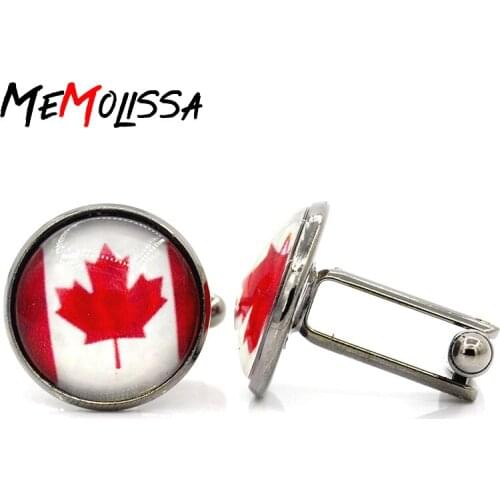 Buy one get one free New Style Round Canadian Flag Cufflinks Flag Design Mens Cufflinks High Quality Cufflinks for Men jewelry