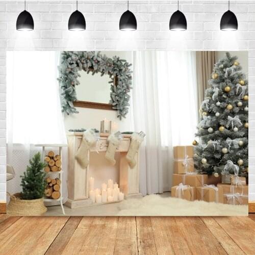 Laeacco Christmas Backdrop Indoor Tree Socks Gift Room Decor Baby Birthday Photography Photo Background For Photo Studio