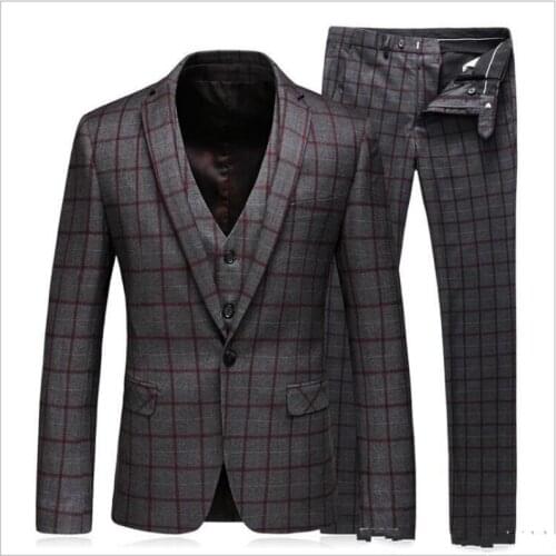 Summer Check Mens Suits High Quality Slim Fit One Button Groom Wear Beach Men Wedding Party Tuxedos(Jacket+vest+Pants)