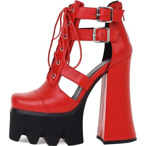 Summer Women Clear Heels Buckle Sandals Fashion Sexy New Cross Lacing Party Shoes Sandals Waterproof Block heels Consice 34-43