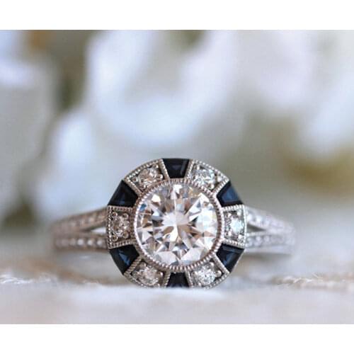 Vintage court style luxury zircon stainless steel mens ring party jewelry engagement wedding ring