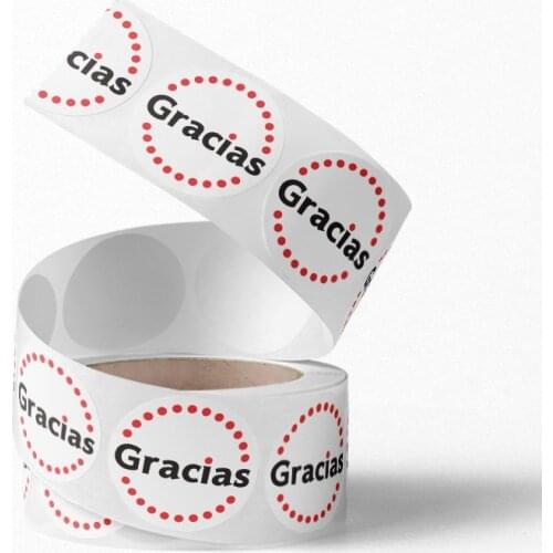 Spanish Thank You"Gracias" White&Pink Adhesive Stickers, 1 Inch Round 500pcs Sealing Labels for Small Business, Gift Decoration
