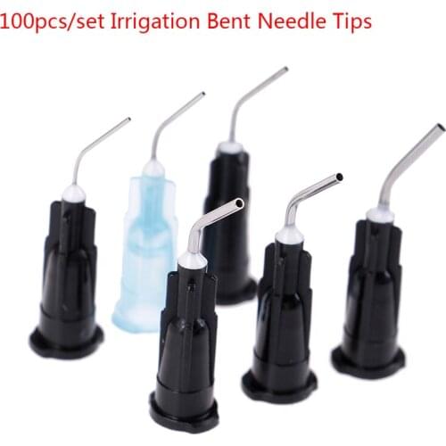 100pcs Irrigation Bent Needle Tips Dental Flow Sealant Etchant Composite Resin Acid Reagent Delievery Syringe Tips Equipment