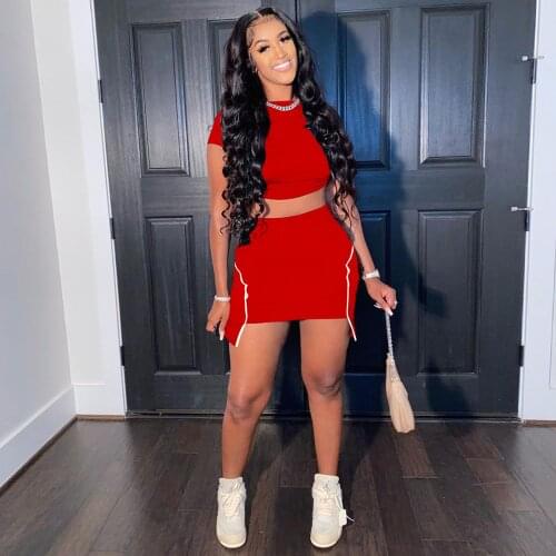 DSMTRC 2021 New Women Clothes Outfits Summer Two Piece Set Crop Tops And Mini Skirt Set Femme Sexy Bodycon Skirts Suit 3 Colors