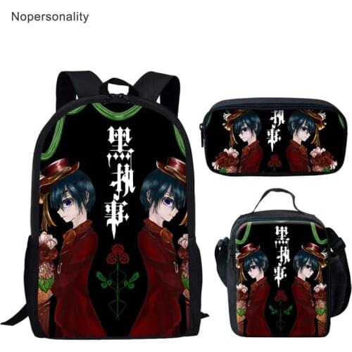 Nopersonality New Student Polyester School Bag Anime Black Butler Pattern Schoolbag Sets for Boy Student Casual Bookbags Custom