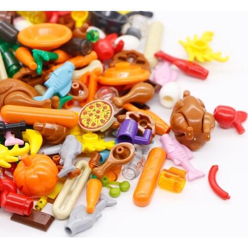 Food Building Blocks City Friends Accessories Fish Fruit Chicken Hot Dog Bread Ice Cream MOC Movie Truck Shop Bricks Parts Toys