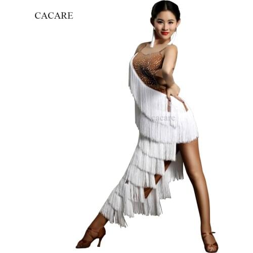 CACARE Latin Dance Dress for Women Latin Dress Fringe Salsa Latin Dance Competition Dresses D0074 8 Layers Tassels Rhinestones