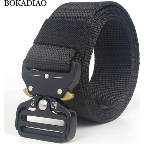 BOKADIAO men women canvas belt Quick release Metal buckle military nylon Training belt long size Army tactical belts strap male