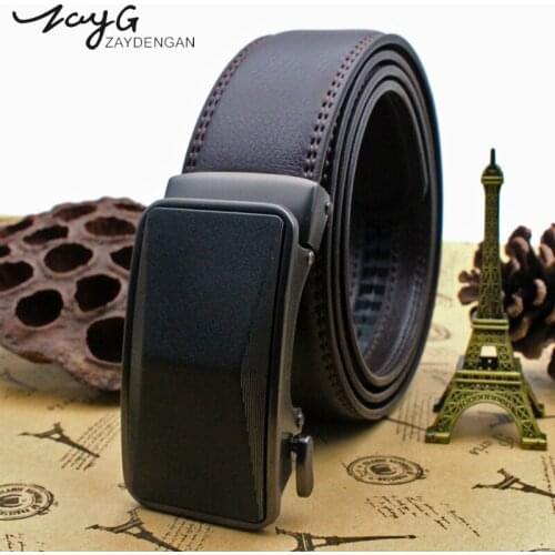 ZAYG Men Alloy Automatic Buckle Belt Upscale Black Brown Belt Designer Simple Belts Men Luxury Strap Male Leisure Classic Belt