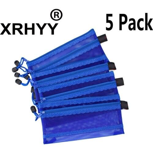 5pcs A6 Double Zipper Mesh Pouch Pencil Pen Bag Document Storage Pouch For Travel Offices Supplies Travel Accessories-Deep Blue