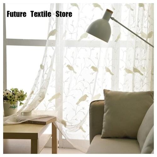 Curtains Openwork Embroidery Curtain Embroidered Bird Tulles for Living Dining Room Bedroom Lace Curtains