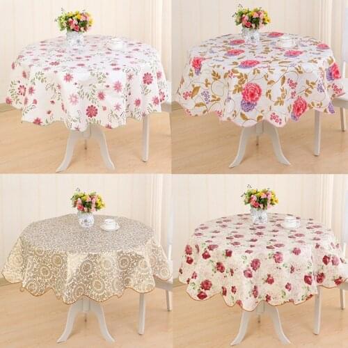 PVC Plastic Flower Style Round Table Cloth Pastoral Kitchen Tablecloth Oilproof Decorative Elegant Waterproof Fabric Table Cover