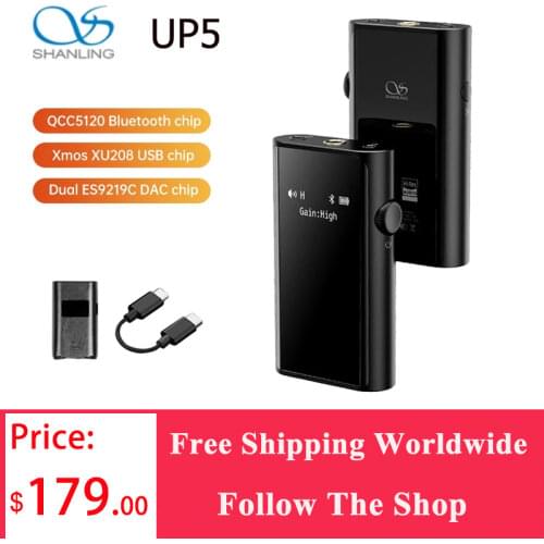 Shanling UP5 Headphone Amplifier Dual ES9212C Balanced Bluetooth Decoding USB DAC to 384K/ DSD256 3.5/ 2.5/4.4mm Headphones Jack