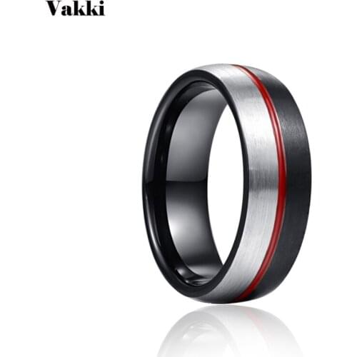 VAKKI 8mm Black Steel Red Glue Tungsten Carbide Ring Wedding Band for Men Rings Engagement Jewelry