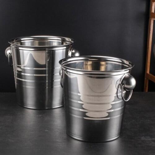 Stainless Steel Ice Bucket Champagne Wine Bucket Portable Ice Chiller Cooler Ice Cube Container With Handle Party Bar Tools