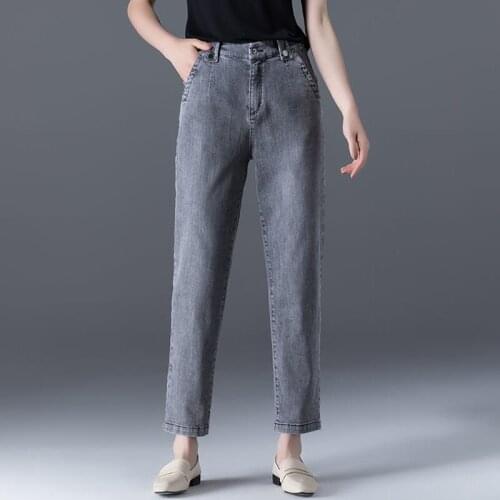 Spring Summer Harem Jeans 2021 New Plus Size 26-34 High Waist Denim Trousers Women Vintage Casual Stretch Ankle-Length Pants