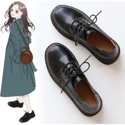 Forest round head flat womens single shoes 2020 spring new college lace student Martin small leather shoes womens English styl