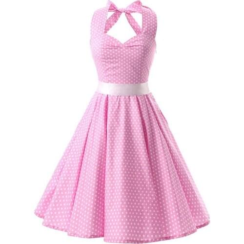 Pink Red Black 50s Vintage Dress Summer Fall Clothes for Women Casual Party Tunic Bandage Retro Rockabilly Swing Polka Dot Dress