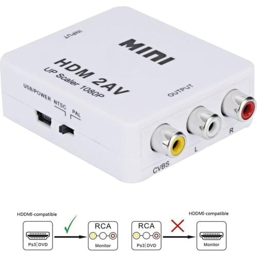 1080P HDMI-compatible TO AV adapter HD video composite converter HDMI-compatible to RCA AV/CVSB L/R video HDMI2AV For PS3/PC/VCR