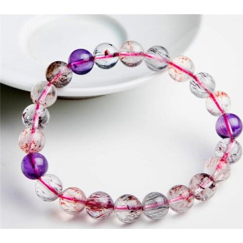 9mm Genuine Natural Super Seven Melody Stone Clear Round Crystal Beads Jewelry Stretch Charm Bracelets For Women