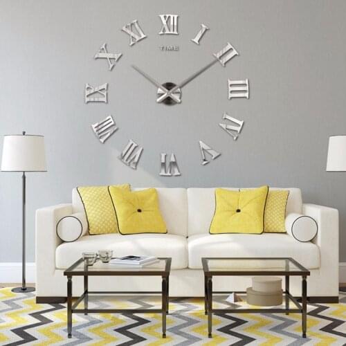 3D Acrylic Mirror Wall Sticker Clock Classic Roman Numeral Wall Clock Modern Design DIY Big Wall Clock Living Room Decoration
