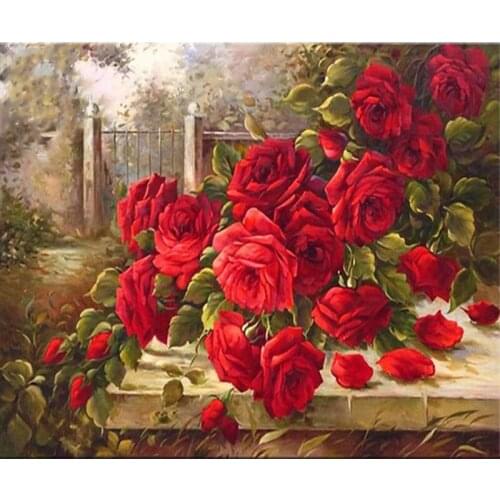 YIKEE Diamond Painting Red Flowers Diamond Embroidery Full Square Rhinestones Cross Stitch DIY Diamonds Mosaic y519