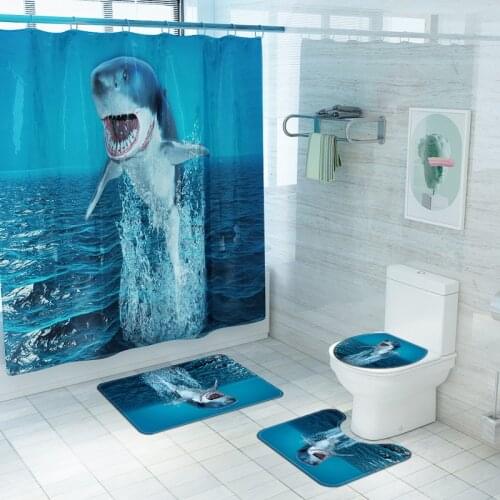 Great White Shark Fabric Shower Curtains Ocean 180*180cm Bathroom Screen Curtain Pedestal Rug Lid Toilet Cover Bath Mat Carpet