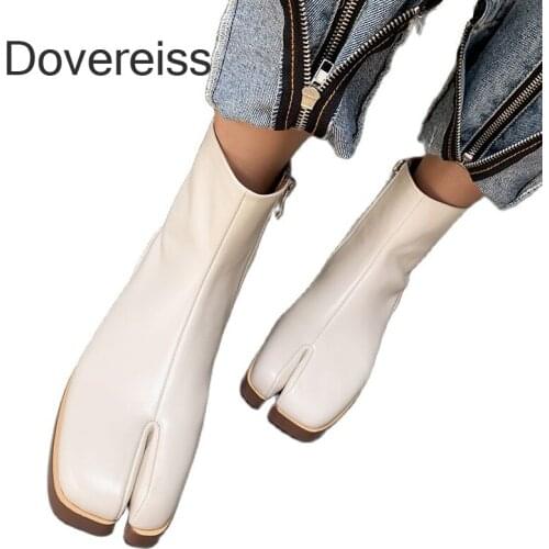 Dovereiss Fashion Womens Shoes Winter new Sexy Elegant beige Zipper Concise flats Ankle boots Mature 34-40